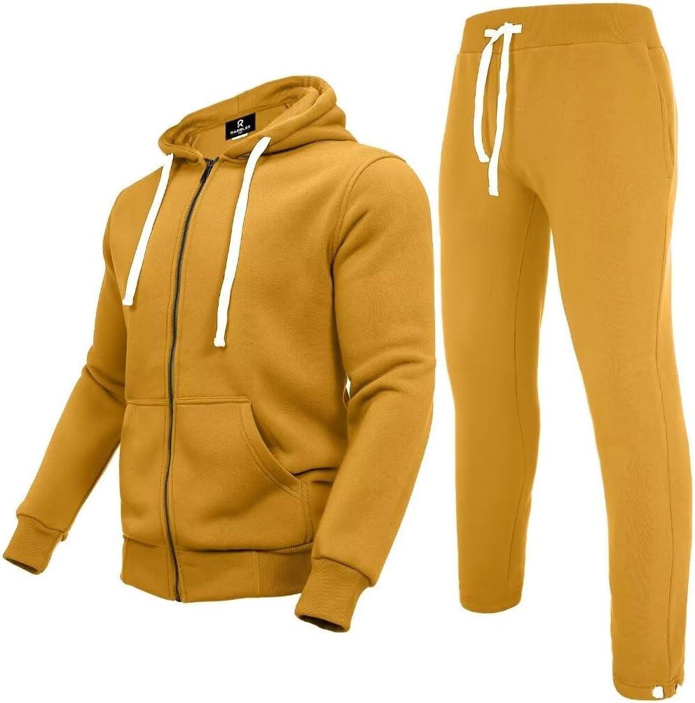 R RAMBLER 1985 Men's Track suit set Thick Fleece Hoodie Sweatsuit 2 pieces,casual winter warmer outfit (Yellow, L)