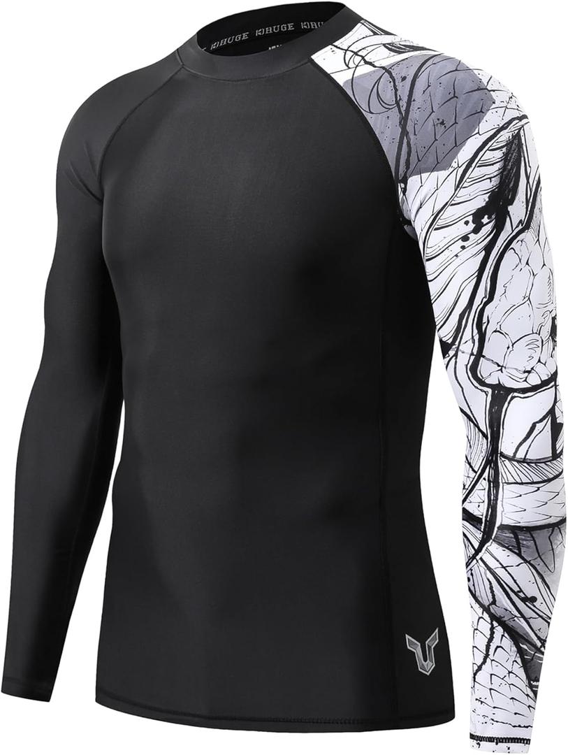HUGE SPORTS Men's Swim Shirts Long Sleeve UPF 50+ Rash Guard Sun Shirts UV Sun Protection (X-Large)