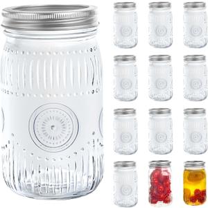 Amzcku 32oz Vintage Mason Jars with Lids, Wide Mouth Quart Canning Jar 12 Pack