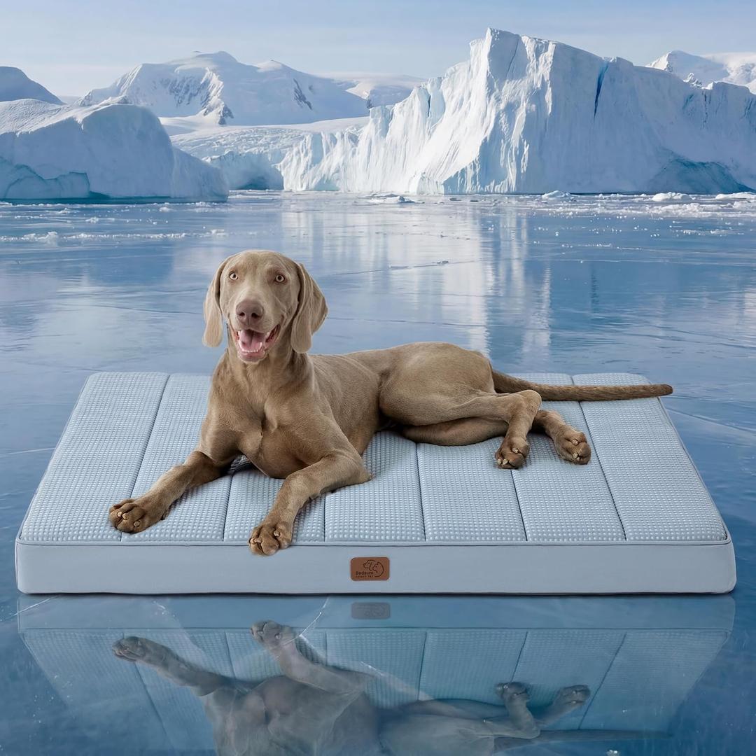 Bedsure Orthopedic Cooling Dog Beds Large Sized Dog - 44x32 Inch Extra Large Comfy Breathable Summer Bed with Removable Washable Cover, Cold Flat Egg Crate Foam Pet Mat, Suitable for Pet Up to 100 lbs