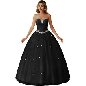 Women's Sweetheart Ball Gown Tulle Quinceanera Dresses Prom Dress (4, Black 2)