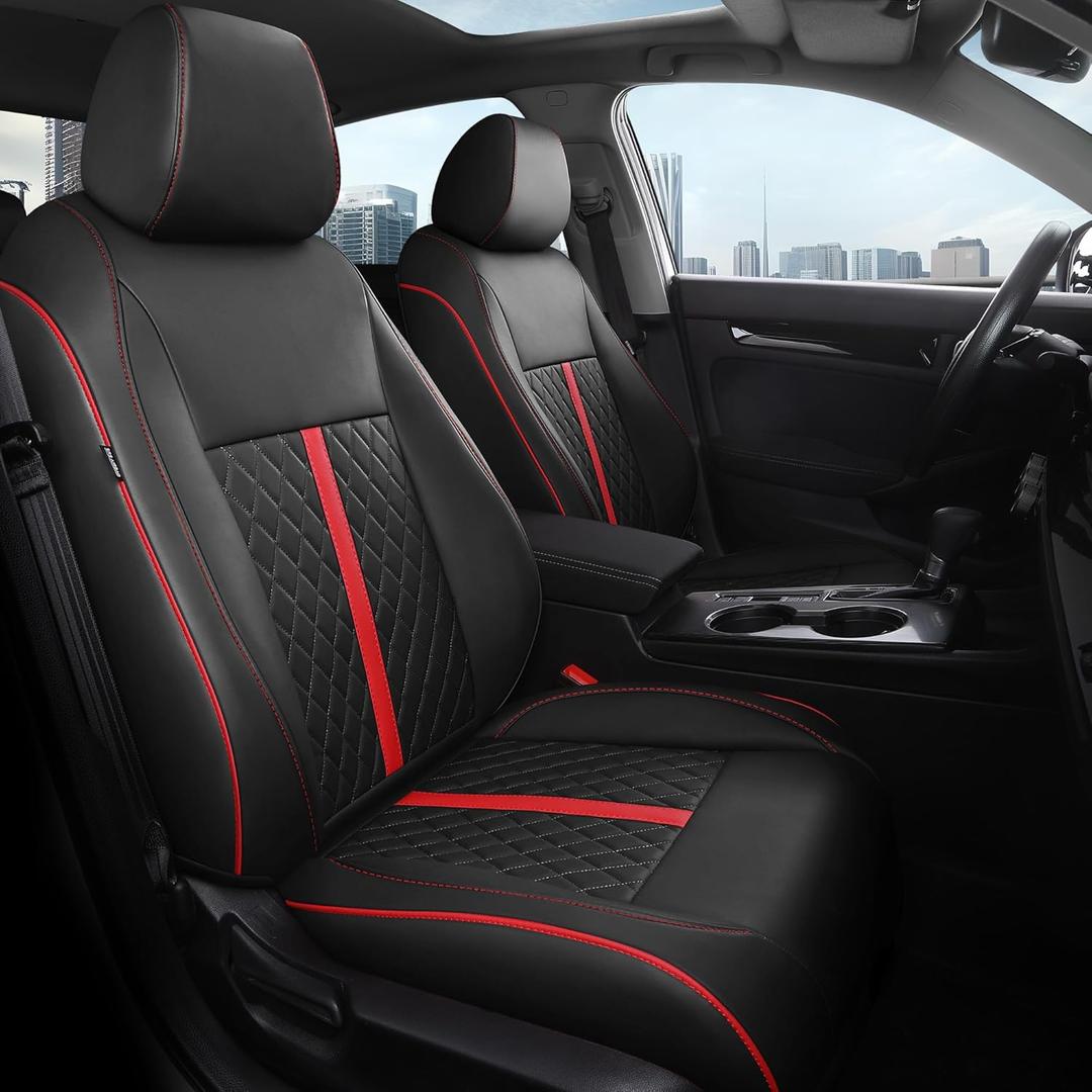 for Honda Civic Leather Seat Covers, Sedan EX 2022-2026, Sport 2025 2026, Custom Fit Car Seat Cover Full Set, Waterproof Accessories, Black Red (60/40 Split Benches-with Rear Armrest)