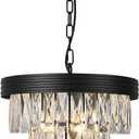13.8" Black Crystal Chandelier 4-Light Modern Crystal Pendant Ceiling Light Fixture 3-Tier Luxury K9 Crystal Chandeliers,for Dining Room Kitchen Island Living Room Bedroom
