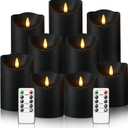 Flameless Candles with Remote, Battery Operated Flickering Flameless Candles, LED Candles with Timer 2/4/6/8H, with Realistic LED Candles Set of 9 (D3 x H 3" 4" 5" 6" 7") (Black)