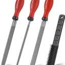 4PCS Wood Rasp File Set, 8-Inch, High-Strength Carbon steel, Flat/Half-Round/Round Wood file with Handle, Wire Brush, For Woodworking