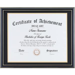 DOAI ART Diploma Frame 14 x 17 with Mat Black Solid Wood Display Document/Certificate 16x20 without Mat and Picture 17x14 with Black Over Gold Mat | Wall Hangers,HD Glass,Mahogany
