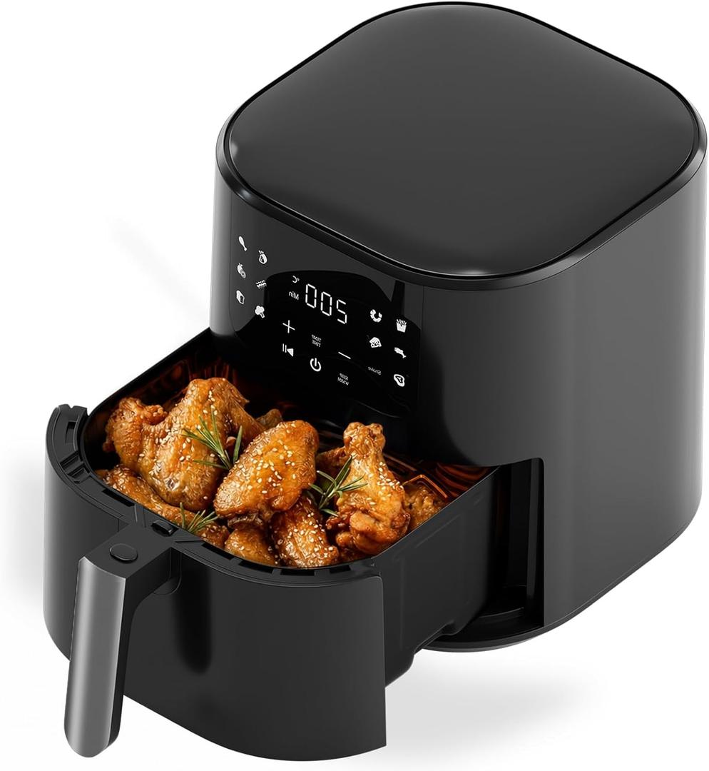 Qido Air Fryer, 5.28 QT Square Airfryer with Visual Window, 400°F Fast Heating Air Fryers Oven with One-Touch Presets, Auto-Off, Dishwasher-Safe Nonstick Basket, Multiple 8 in 1 Function, Light Black, 5 QT without window