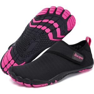 Racqua Men's Women's Slip-On Water Shoes Quick Dry Barefoot Lightweight Aqua Shoes Beach Swim Pool Hiking Sport Shoes (8.5 Women/7.5 Men, Wz117w-black/Rose)