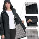 iCreek Women's Rain Jacket Long Raincoat Packable Hooded Waterproof Windproof Plaid Lined Trench Coat Lightweight for Outdoor (Dark Grey, S)