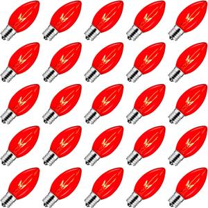 Brightown 25 Pack C9 Incandescent Bulb Red, C9 Christmas Replacement Light Bulb for Christmas String Light, E17 Intermediate Base, 7 Watt, Red