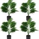 Jexine 4 Pack Artificial Areca Palm Plant Fake Palm Tree, Faux Plant for Home Decor Indoor Outdoor Faux Areca Palm Tree in Pot for Home Office Housewarming Gift Modern Decoration (2 Feet)