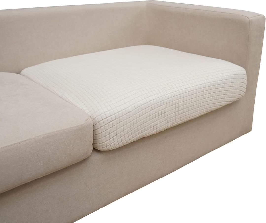 Eismodra Couch Cushion Covers Magic Stretch Sofa Slipcover for Cushion Couch Dogs Pet L Seat Replacement Furniture Protector, Cream White Length 25-37 inches, (Only 1 Piece)