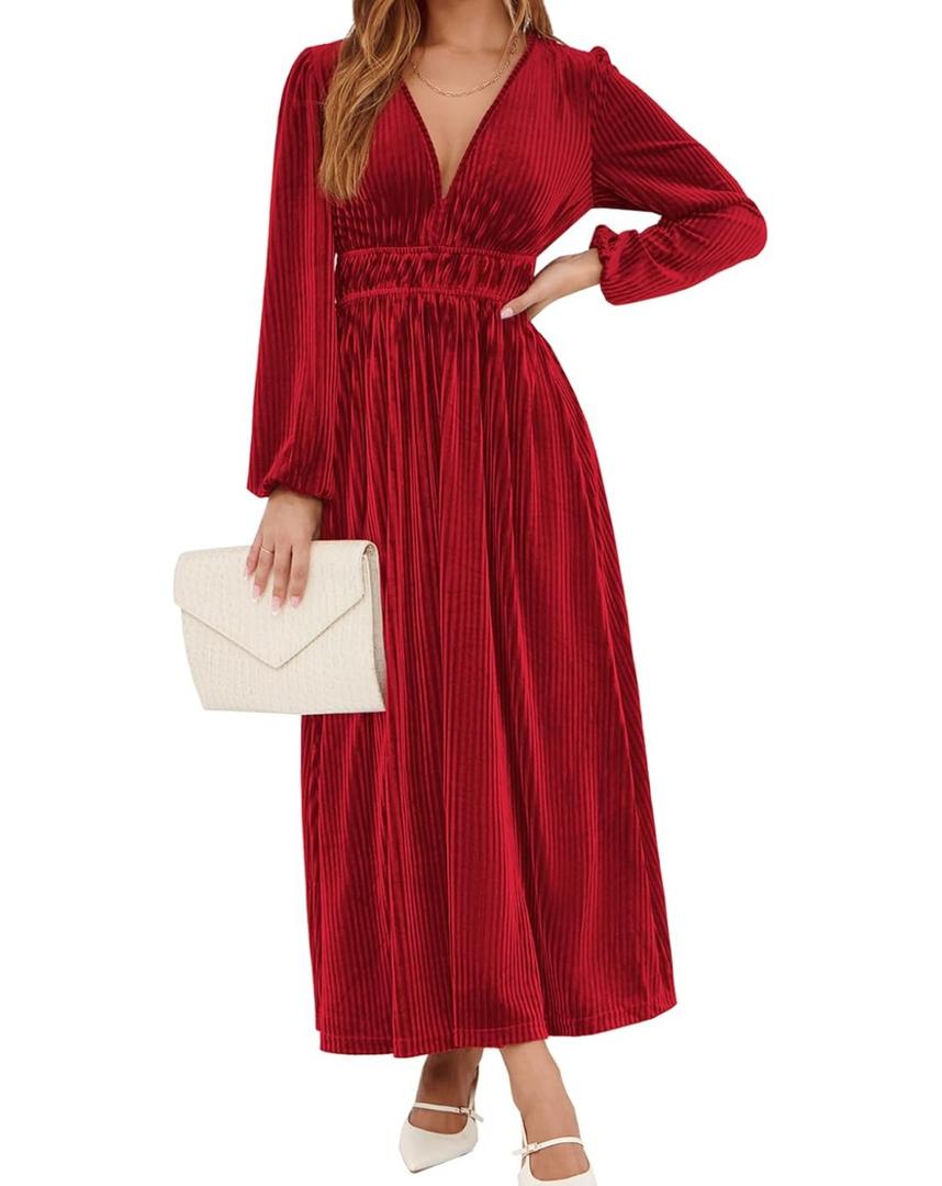 Sissyaki Women's Long Sleeve Velvet Dresses Fall Winter Long Dress Wedding Guest Party Maxi Dress S
