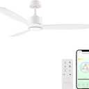 Madera Collection Smart 3-Blade 52in Ceiling Fan 2700K-6000K CCT Selectable LED Light Kit with Remote Control and White Hardware with White Wood Blades Works With iOS or Android App