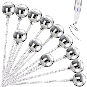12 Pcs Disco Ball Ballpoints Pen Bulk Silver Glitter Mirror Ball Fancy Pen for Disco Party Favors 70s 80s Birthday Writing Journaling Gift Office Supplies