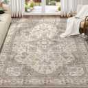 EIEIHOUSE Washable Area Rugs for Living Room - 7x9 Neutral Vintage Distressed Floral Farmhouse Boho Large Soft Floor Rug Indoor Non Slip Carpet for Living Room Bedroom Dining Room Office -Brown/Multi