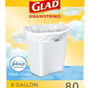 Glad Medium Trash Bags, 8 Gallon, Febreze Fresh Clean Garbage Bags, With Odor Control and Drawstring, 80 Count