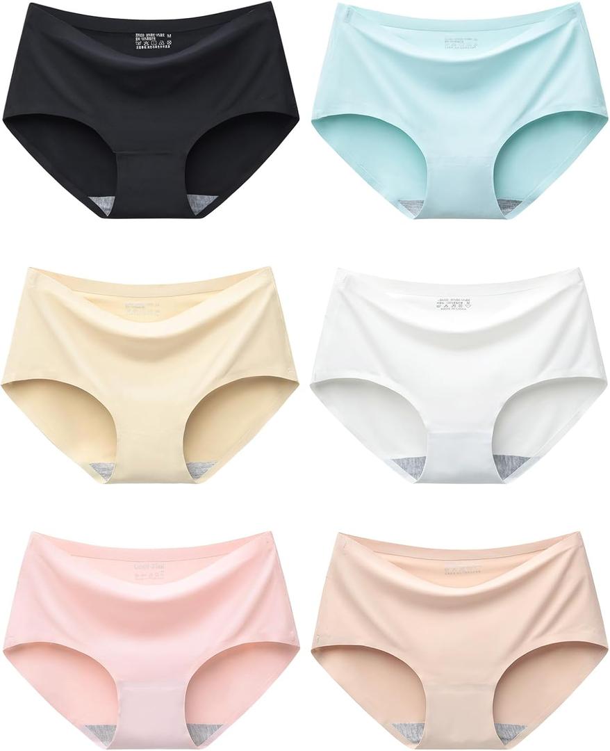 Adorel Teen Girls Seamless Underwear No Show Panties Tagless Brief Plain Pack of 6 8-16 Years (12-13 Years, Basic Color)