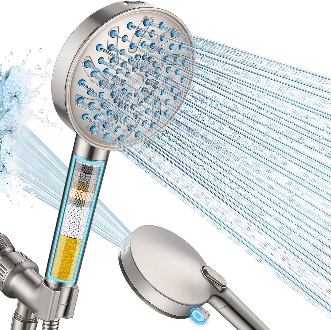 Cobbe Filtered Shower Head with Handheld, High Pressure 7-mode Showerhead with Filters for Hard Water - Remove Chlorine - Reduces Dry Itchy Skin, Patented Paddle Shift Design, Brushed Nickel