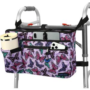 ZHCHG Walker Bag with Cup Holder, Walker Accessories for Seniors Detachable, Foldable Walker Basket with Big Capacity, Best Gift- Purple (Not Fit Rollator Walkers)