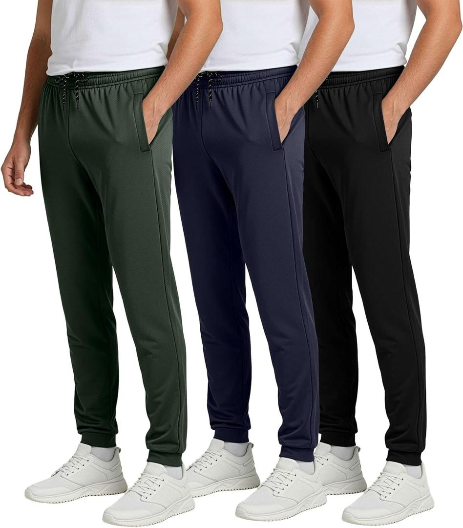 Real Essentials 3 Pack: Men's Mesh Jogger | Athletic Sweatpants with Pockets | Active Track Gym Workout Pant (Big & Tall) (X-Large)