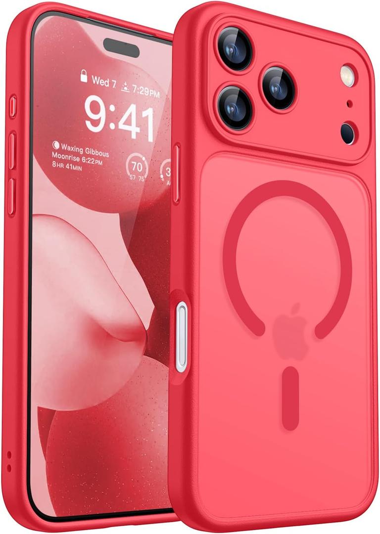 CANSHN Magnetic Compatible with iPhone 17 Pro Max Case, Upgraded, Full Camera Protection, Compatible with Magsafe, Translucent Matte, Shockproof Protective Phone Cover 6.9 Inch - Red