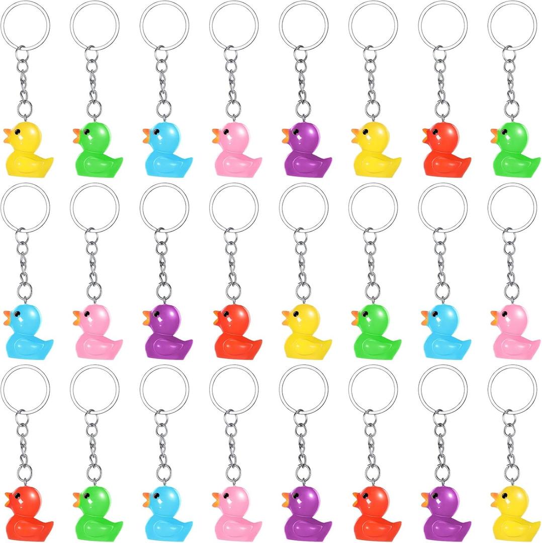 Plastic Duck Keychains Duck Party Favors Cute 3D Duck Chains Small Ducky Pendant Accessories for Birthday Party Baby Shower (Multi Color, 24 Pack)