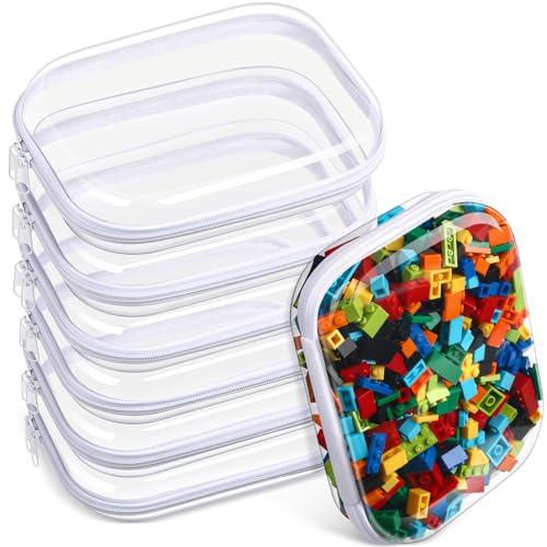 Sanwuta 6 Pcs Clear Hard Zipper Case Hard Plastic Zipper Pouches Makeup Bag Pencil Pouches Transparent Cases for Snacks Plastic Storage Organizer Box for Travel(Clear,7.87 x 5.9 x 2 Inch)