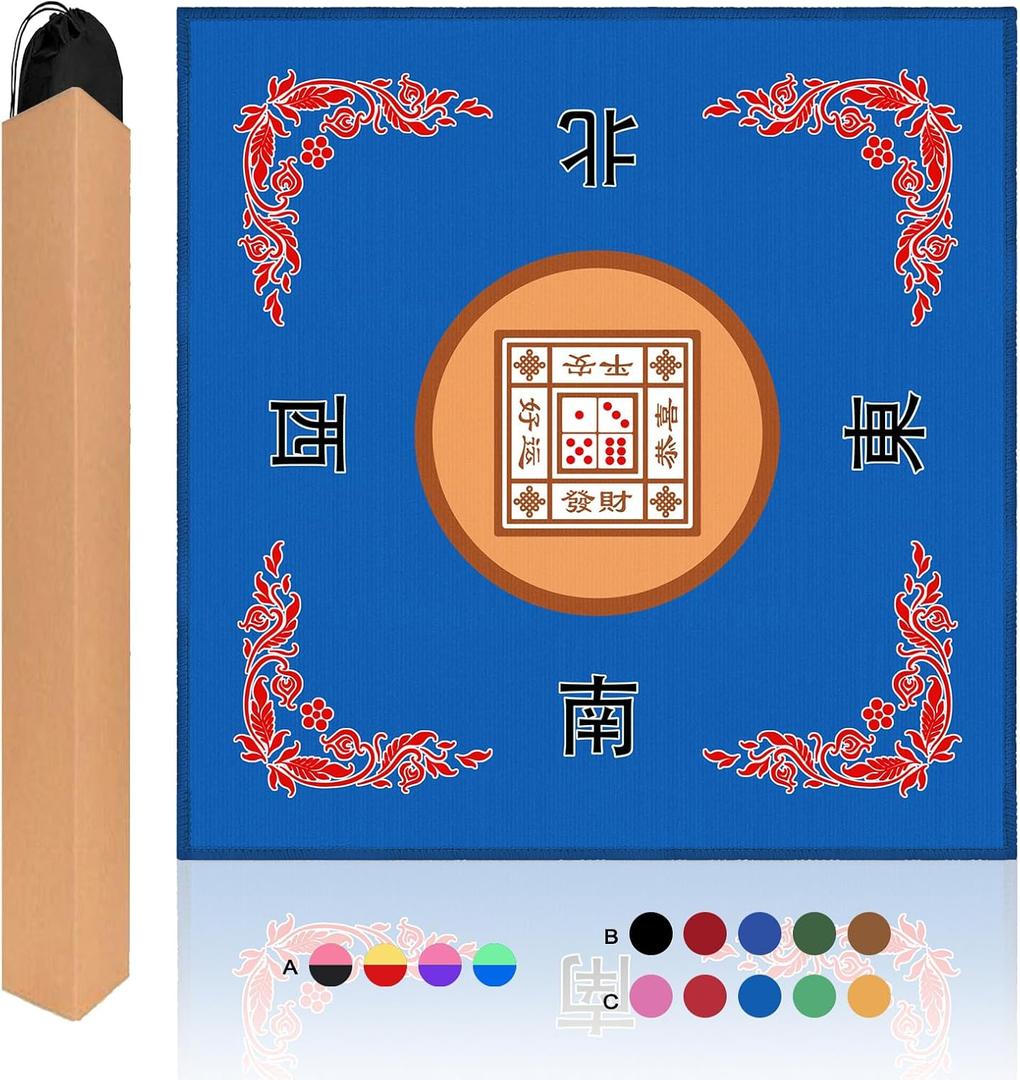 Mahjong Mat, Mahjong Table Mat for Tile Game, 31.5 in x 31.5 in Anti Slip and Noise Reduction Table Cover for Poker Card Board and Dominoes(Blue)