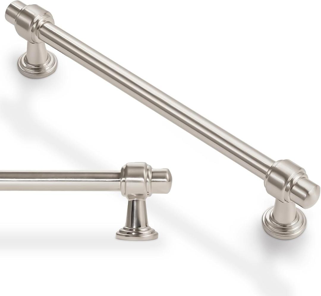 10 Pack 5 Inch Kitchen Cabinet Handles Brushed Satin Nickel Cabinet Pulls Silvery Drawer Pulls Zinc Alloy Kitchen Hardware (5'' Hole Center(128mm))