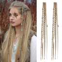 REECHO Clip in Braid Hair Extensions for Women, 20" Boho Dreadlock Clip in Braids with Beads & Charms, 2PCS Synthetic Braided Hairpieces for Cosplay Daily, Medium Blonde with Light Blonde