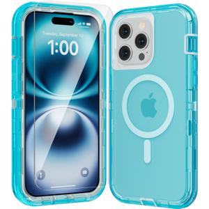 for iPhone 14 Pro Max Case, Fits Magsafe,Heavy Duty Shockproof Protection Phone Cases with Screen Protector*1, Magnetic Transparent Protective Cover for iPhone 14 ProMax 6.7 '', Blue