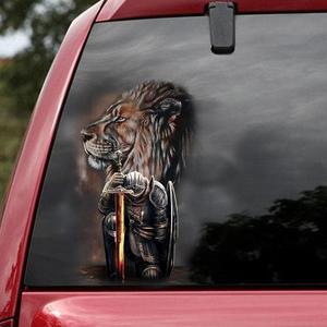 Premium Jesus Car Decal  Lion of Judah with Fighter Warrior Design  Durable & Waterproof Christian Vinyl Sticker for Car, Truck, Window, Laptop, Bumper  5.88 x 4.68 Inches