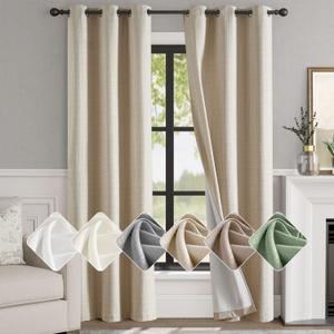 jinchan 100% Blackout Curtains for Bedroom Living Room Linen Blackout Curtains 90 Inch Long Room Darkening Curtains Linen Textured Drapes 2 Panels Window Curtains Grommet Top Heathered Beige (38"W x 90"L (Pack of 2))