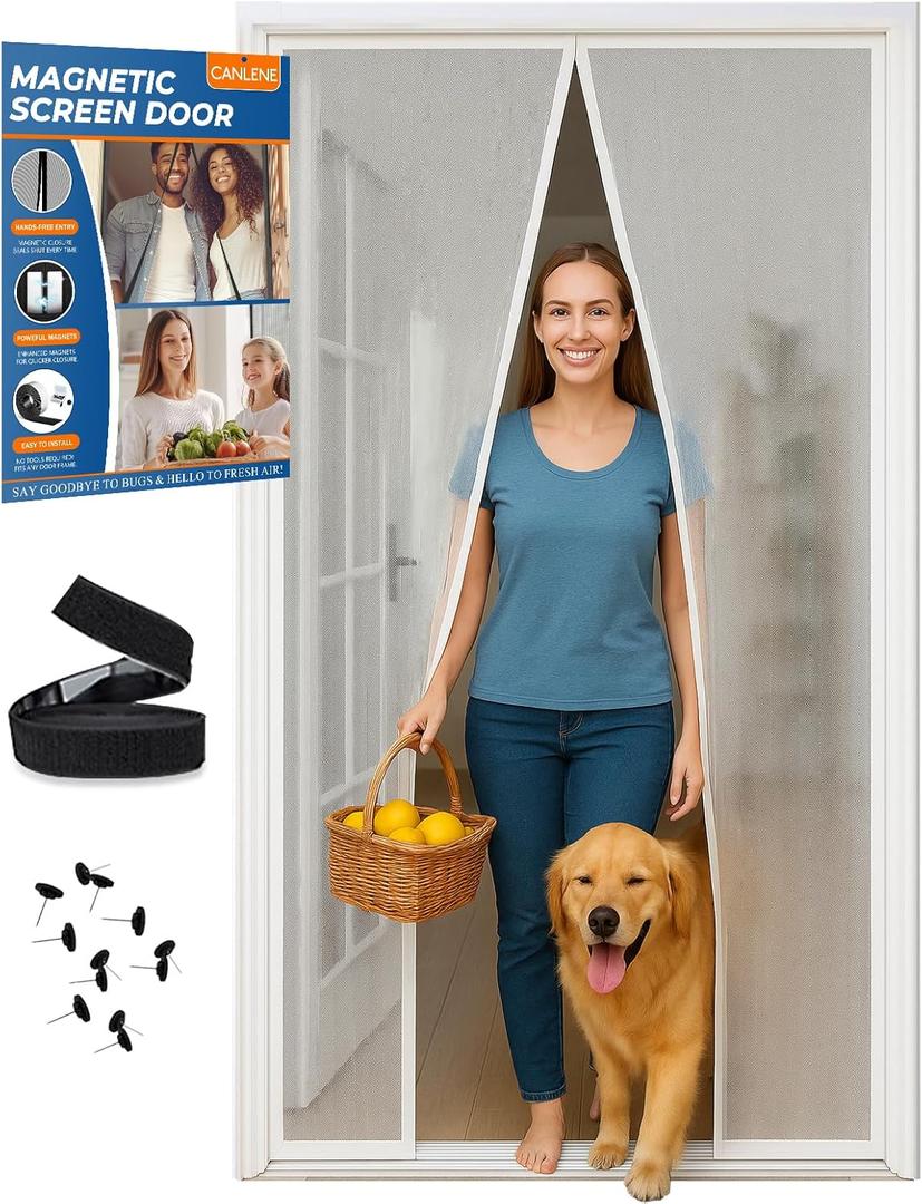 High-Density Magnetic Screen Door Mesh for Home and Patio, Tear Resistant Backdoor Screen Net with Magnetic Closure (Fit Door 36"x82"/Screen 38"x84, White)