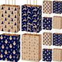 AmazingSpark 48 Pcs Christmas Kraft Gift Bags with Handles 4 Designs 5.91 x 3.15 x 8.27 Inches Xmas Paper Goody Bags Bulk for Treat Red and Green Holiday Party Favors Decoration Supplies(Vintage)