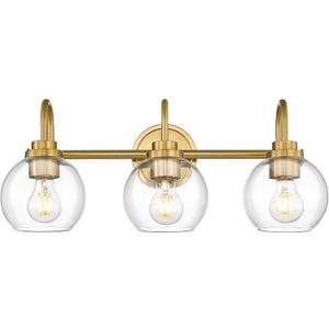 Bathroom Light Fixtures, 3-Light Brushed Gold Vanity Lights with Globe Clear Glass, Champagne Bronze Vanity Lighting Fixtures Over Mirror, AD-22280-3W-GD