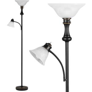 71'' Floor Lamps for Living Room, Tall Floor Lamp for Bedroom with Adjustable Angle Arc Reading lamp, Modern Torchiere Standing lamp with Glass Shade, Knob Switch, Bulb Included, Black