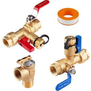 3/4 inch EFIELD IPS Isolator Tankless Water Heater Service Valve Kit, with Pressure Relief Valve
