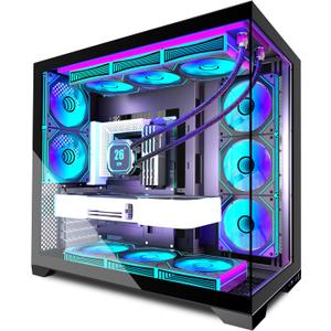 PC CASE 9 PWM ARGB Fans Pre-Installed, Mid-Tower Gaming PC Case, Panoramic Tempered Glass Computer Case with Type-C,420mm&360mm Radiator SupportBlack,K9