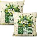 St. Patrick's Day Pillow Covers 18x18 Inch, Irish Gnomes & Shamrock Pillow Cases, Washable Linen Cushion Covers for St. Patrick's Day Home Sofa Decor (Set of 2) (17.7" x 17.7" (Pack of 1), Beige-clover)