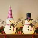 2 Pack Christmas Table Decorations, 14" Lighted Plush Snowmen FigurinesPastel Christmas Ornaments, Light Up Snowman Holiday Present, Battery Operated Xmas Gifts Indoor Tabletop Ornaments
