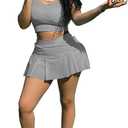Adogirl Women Tennis Skirt Sets 2 Piece Outfits Casual Tank Crop Top Pleated Mini Dress Golf Athletic Sport Workout Outfits (X-Large, Gray)