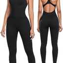 OLCHEE Womens Workout Jumpsuits Seamless Yoga Gym Bodycon Rompers Sexy Racerback Tummy Control Padded Bra Unitard L