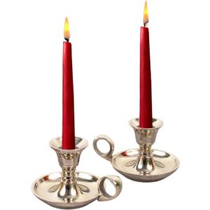 Candle Holders with Handle for Taper Candlestick Set of 2 Modern Decor for Home Table Centerpiece for Wedding Parties Dinners Decorations (Glossy Silver Metal)