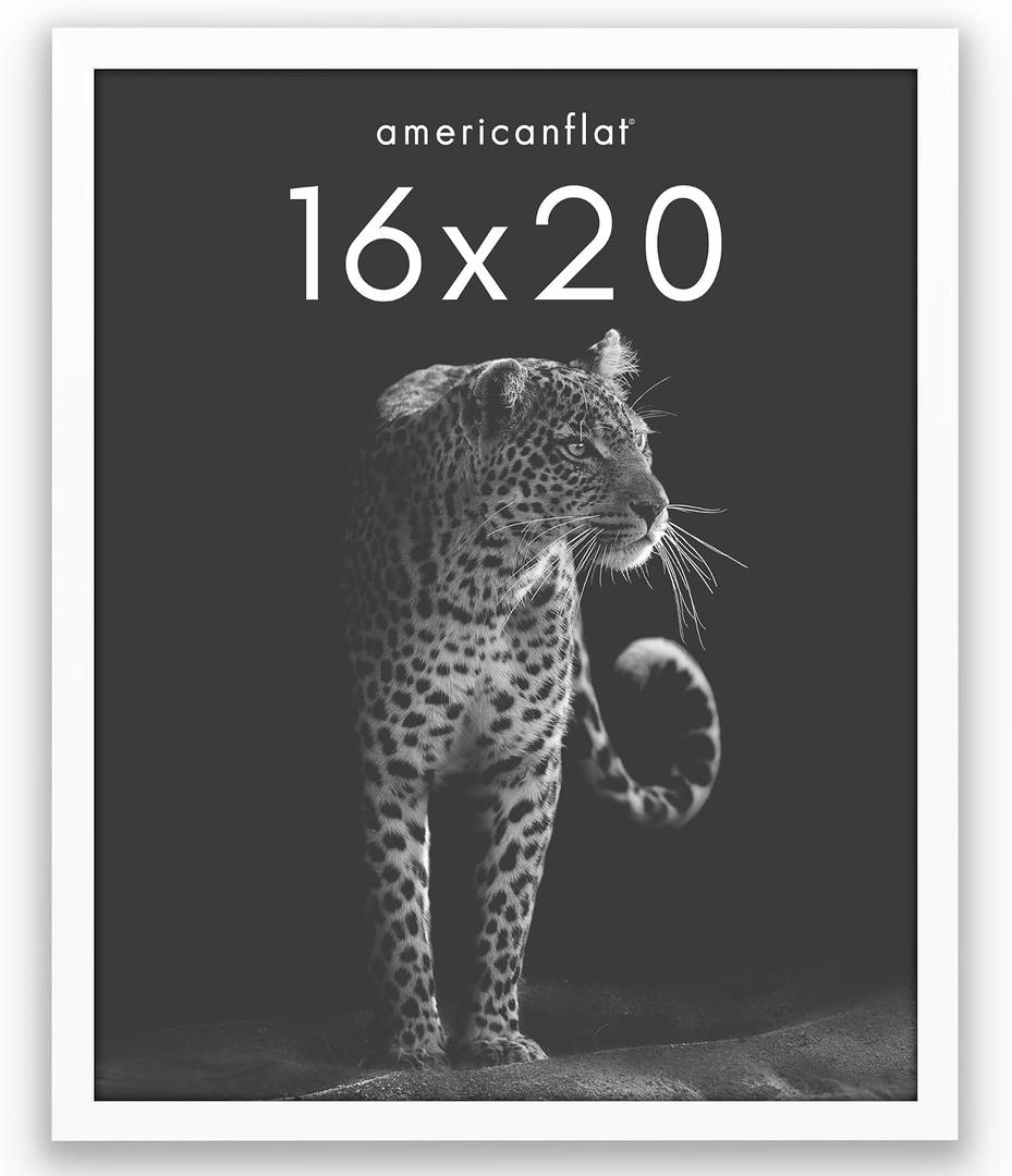 Americanflat 16x20 Picture Frame with Polished Plexiglass - Soho Collection - Gallery Style Deep Molding Picture Frames for Wall Display - White