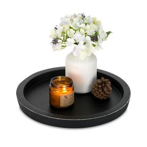 Hanobe Wooden Tray for Coffee Table: Candle Holder Plate Black Round Decorative Serving Tray - Vintage Table Centerpiece Rustic Farmhouse Home Decor
