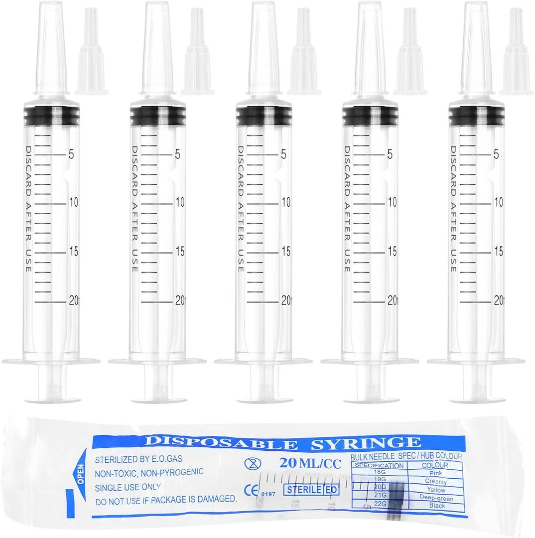 20ml Syringe for Liquid,50 Pack Large Plastic Syringes with Adapters and Cap,Individually Sealed Syringe for Feeding,Irrigation Water and Scientific Labs