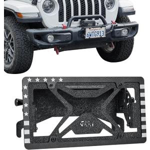 JOYTUTUS Universal Flip-Up License Plate Mount for 10" Hawse Fairlead (254mm) - Compatible with Winch, Off-Road Trucks, RV Bumpers Front License Plate Holder Bracket