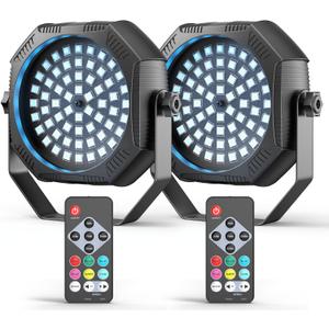 Rechargeable Strobe Light, 60 LED RGB Mini Flashing Light, 30W Battery Powered Strobe with Remote & Sound- Activated Control Mode, Flash Lights for Party Home Halloween Bars, 2 Pack